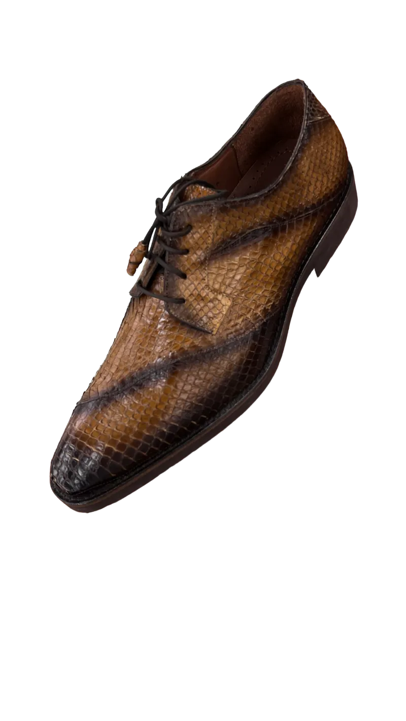 Belvedere Brown Men's Dress Shoes Snake Skin Lace Up