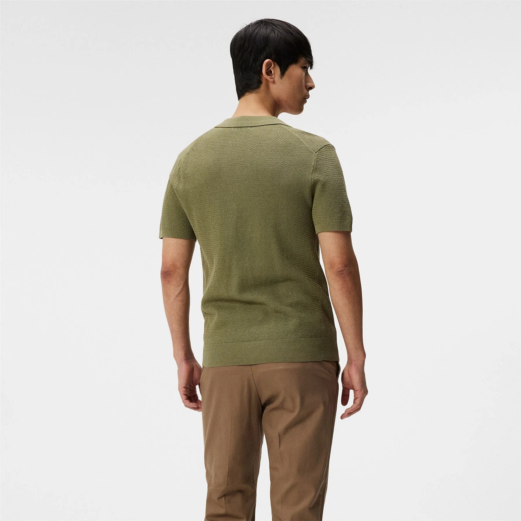 Ben Slim Fit Open Collar Silk Polo Oil Green - SS24