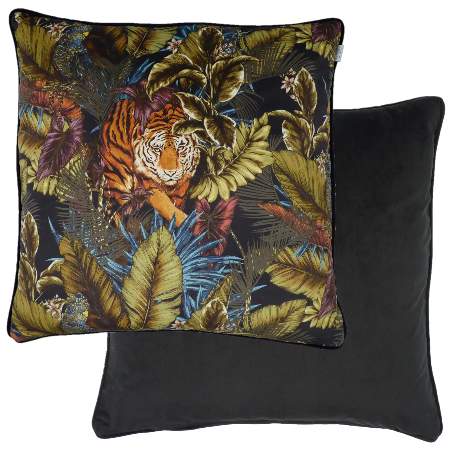 Bengal Tiger Black Amazon Velvet Cushion Cover (60cm x 60cm)