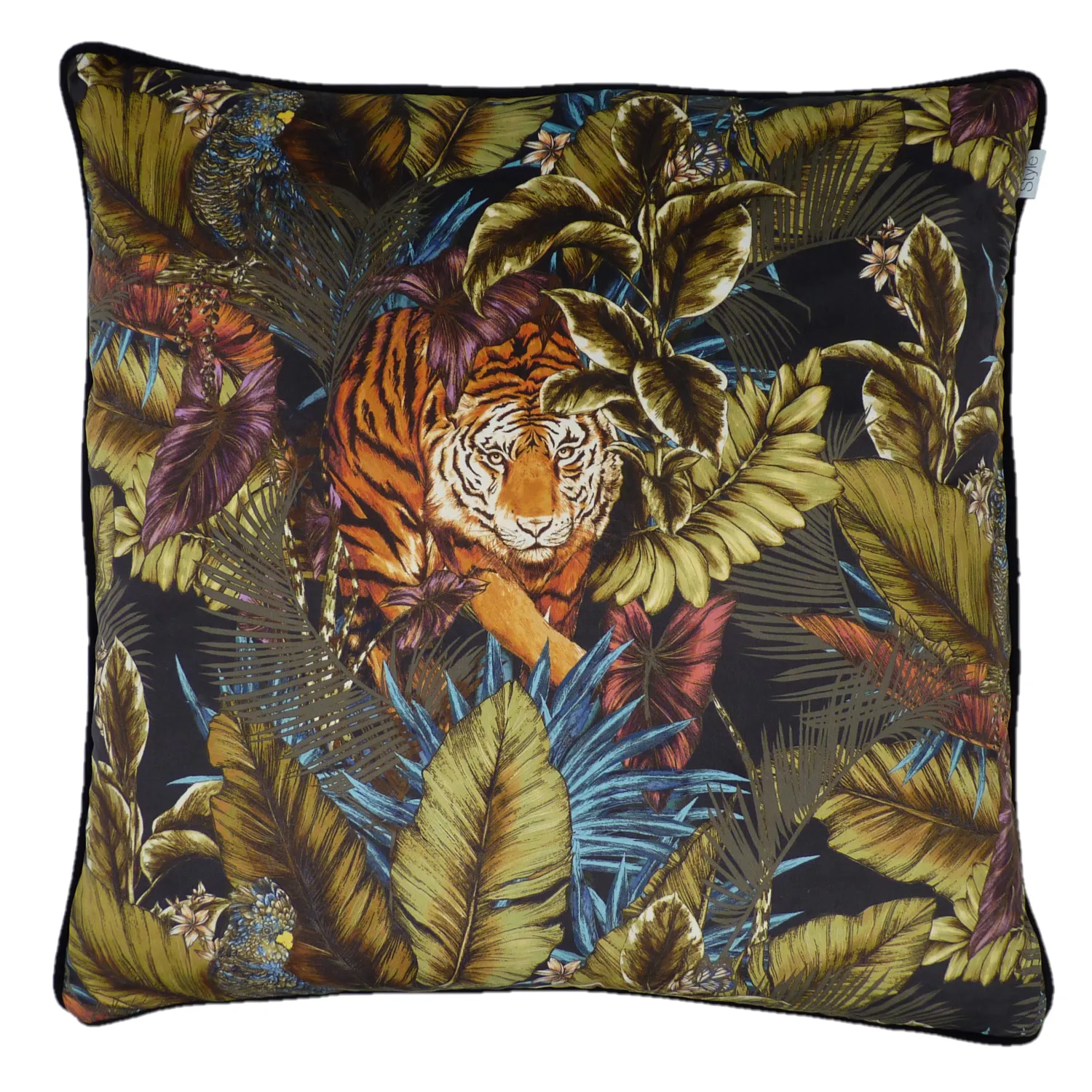 Bengal Tiger Black Amazon Velvet Cushion Cover (60cm x 60cm)