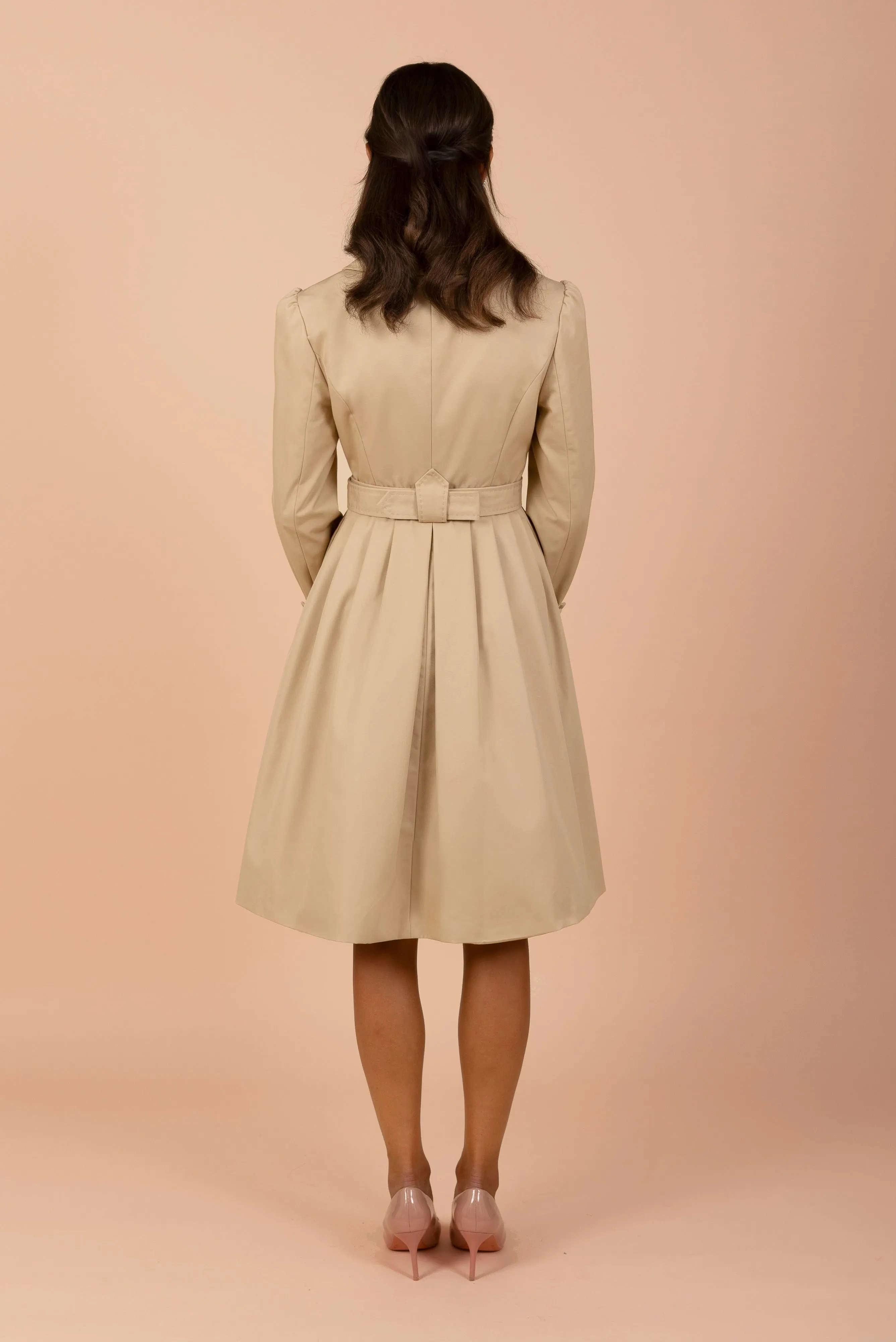 'Bergman' Cotton Gaberdine Dress Trench Coat in Cammello