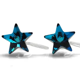 Bermuda Blue Star Swarovski crystal invisible clip on stud earrings