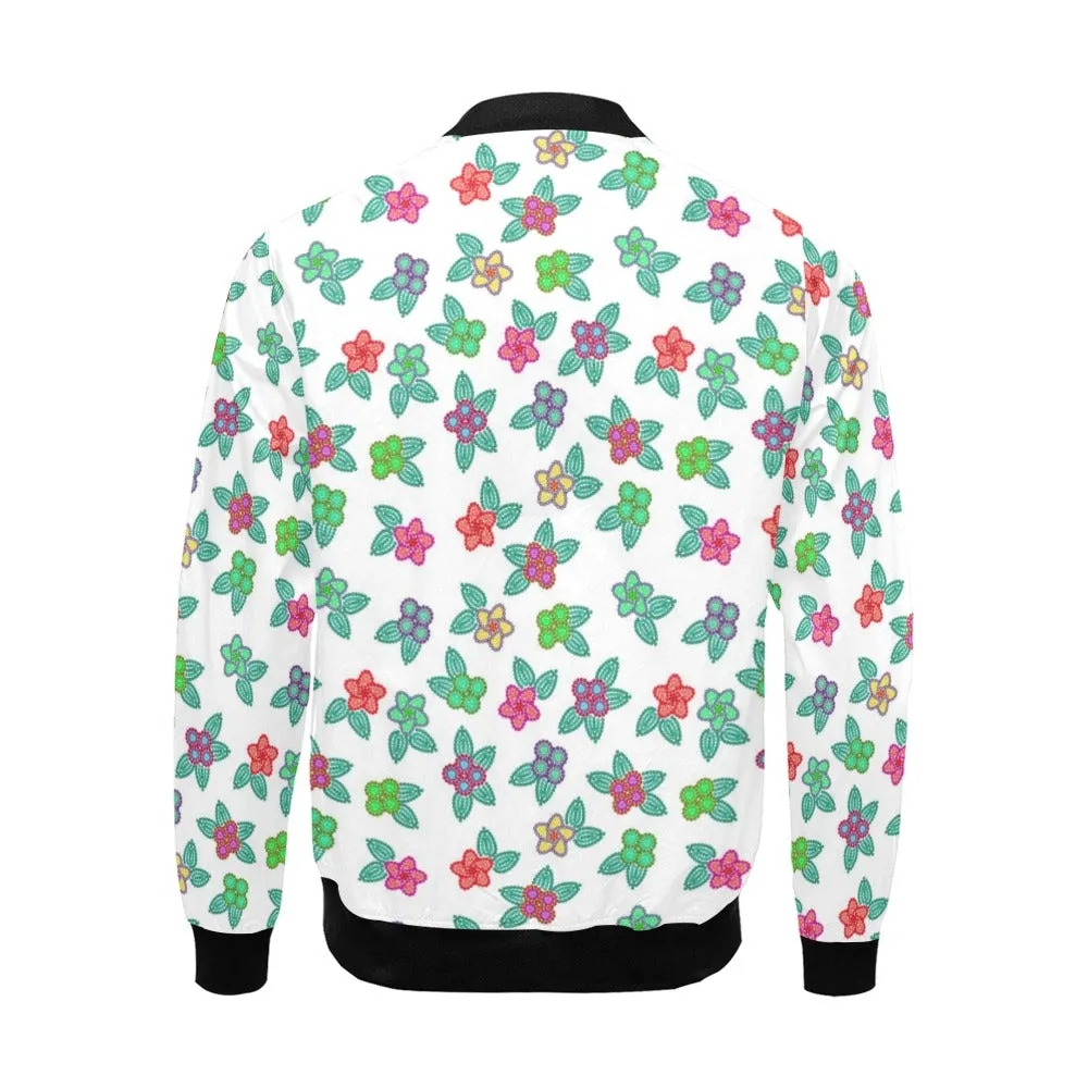 Berry Flowers White Bomber Jacket for Men