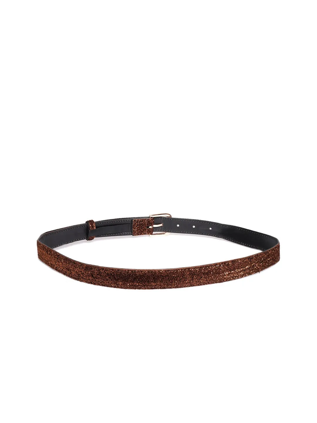 Berrylush Women Brown Allover Glitter Buckle Belt