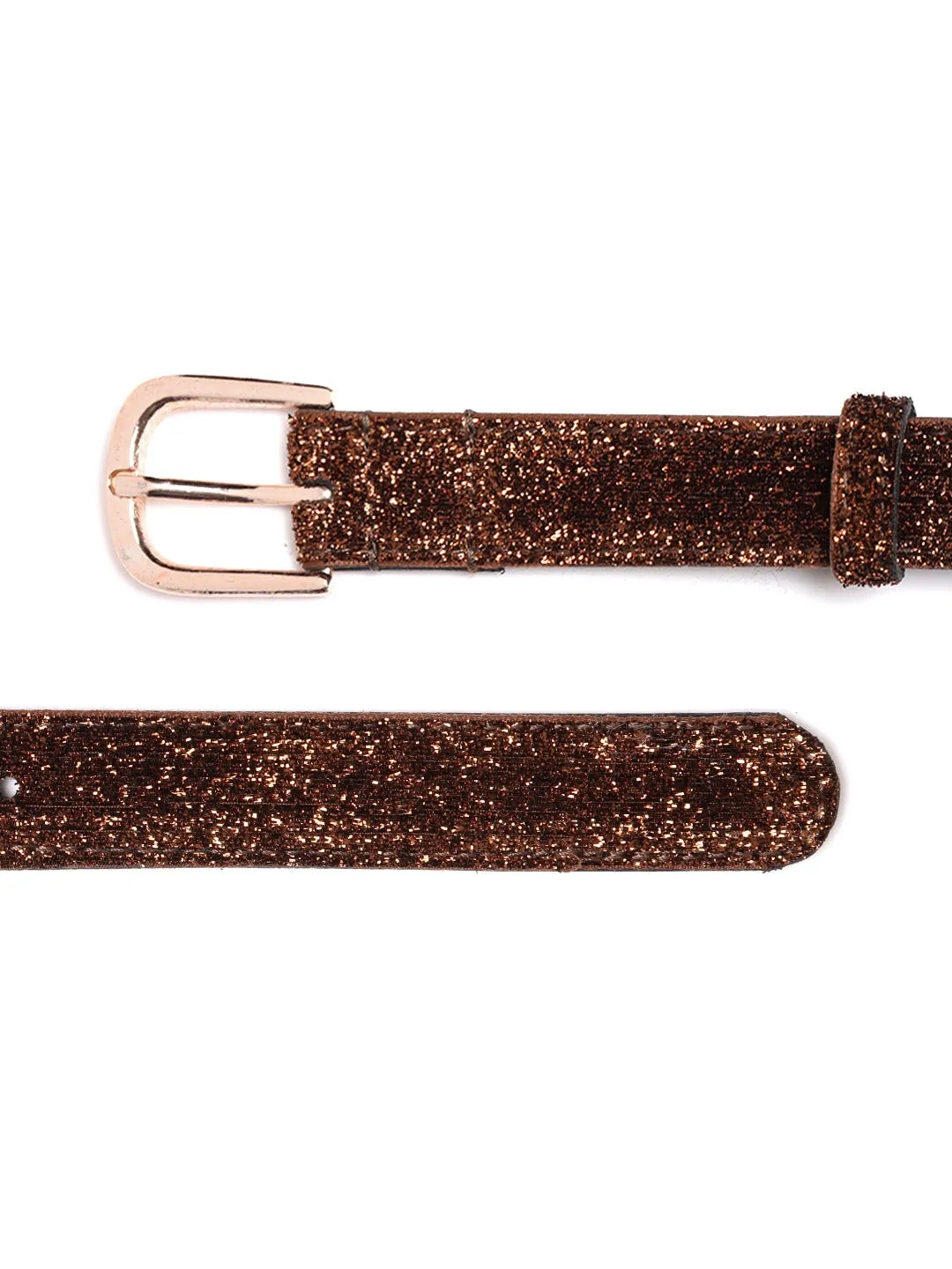 Berrylush Women Brown Allover Glitter Buckle Belt