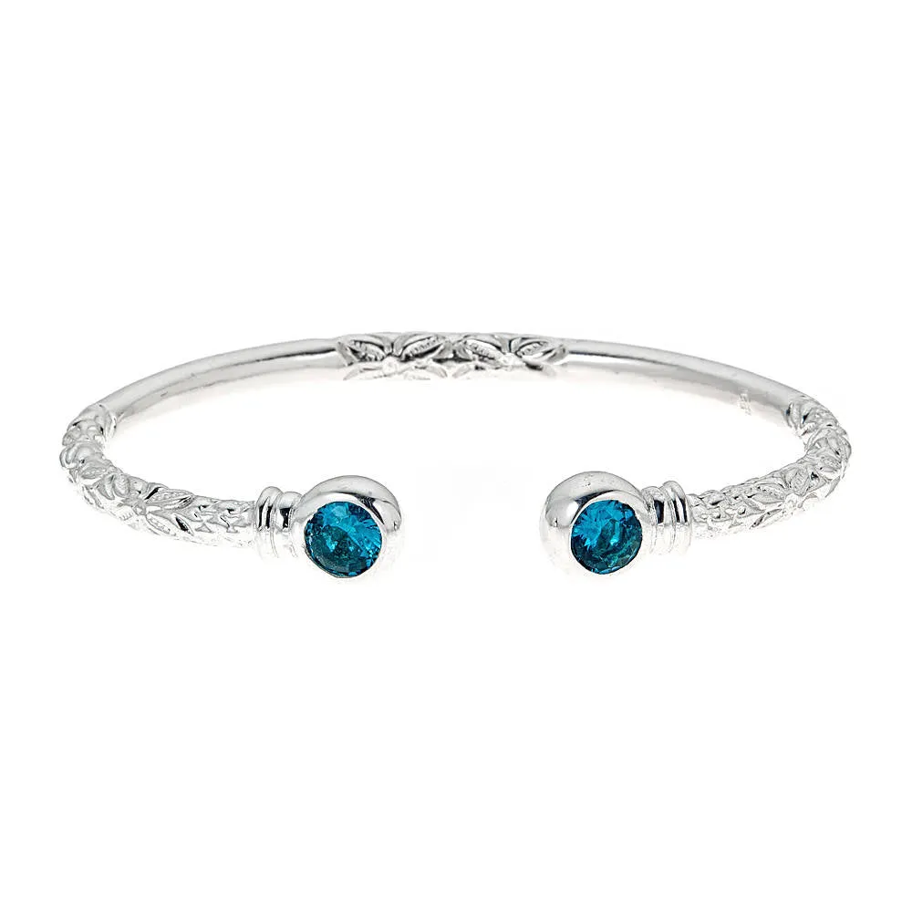 Better Jewelry Personalized Birthstone Solid .925 Sterling Thick West Indian Bangle