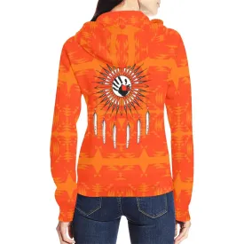 Between the Mountains Orange Feather Directions Full Zip Hoodie for Women