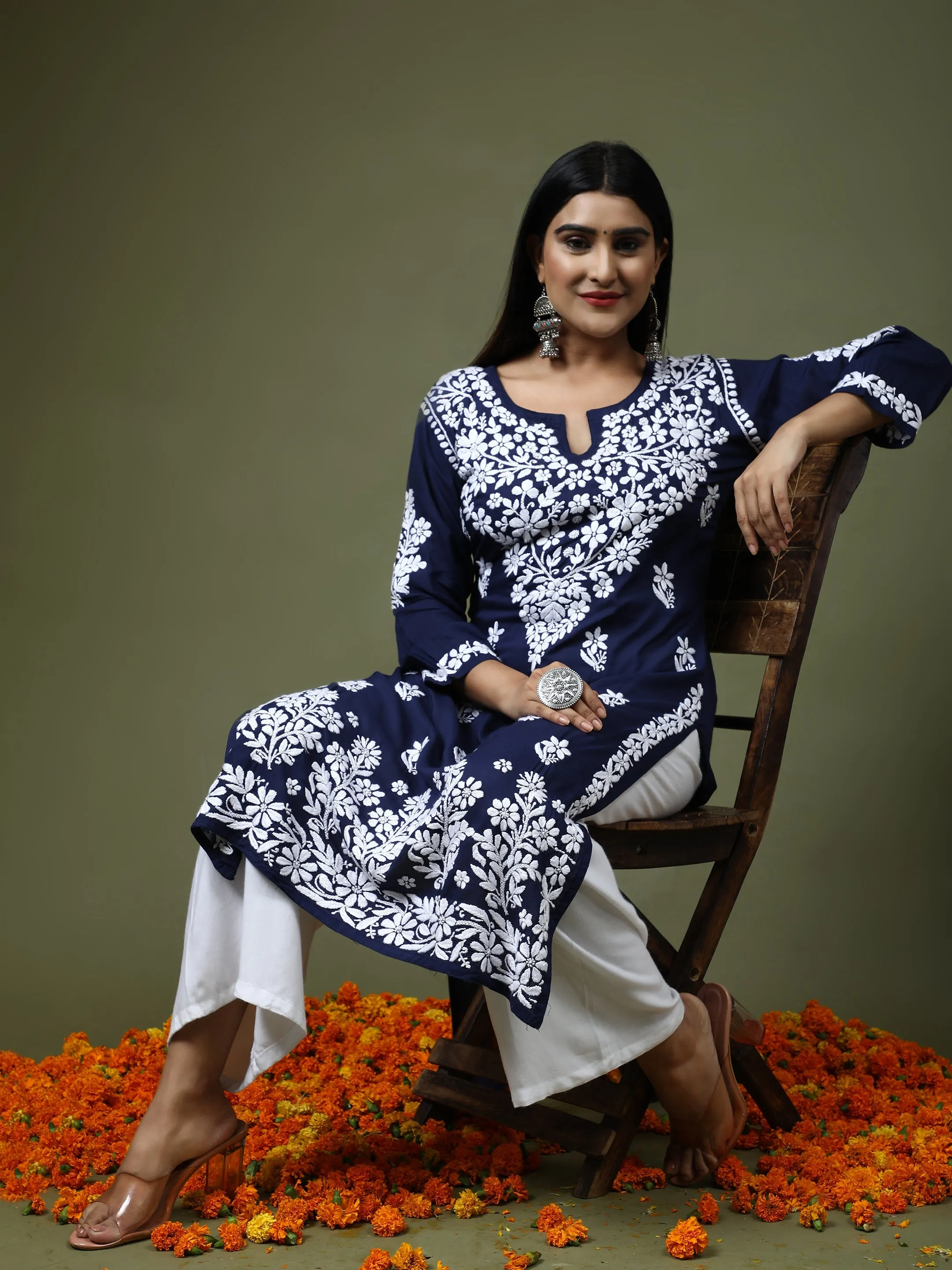 Bhavdeep Kaur in HOK Chikankari Stylish Kurti Navy Blue