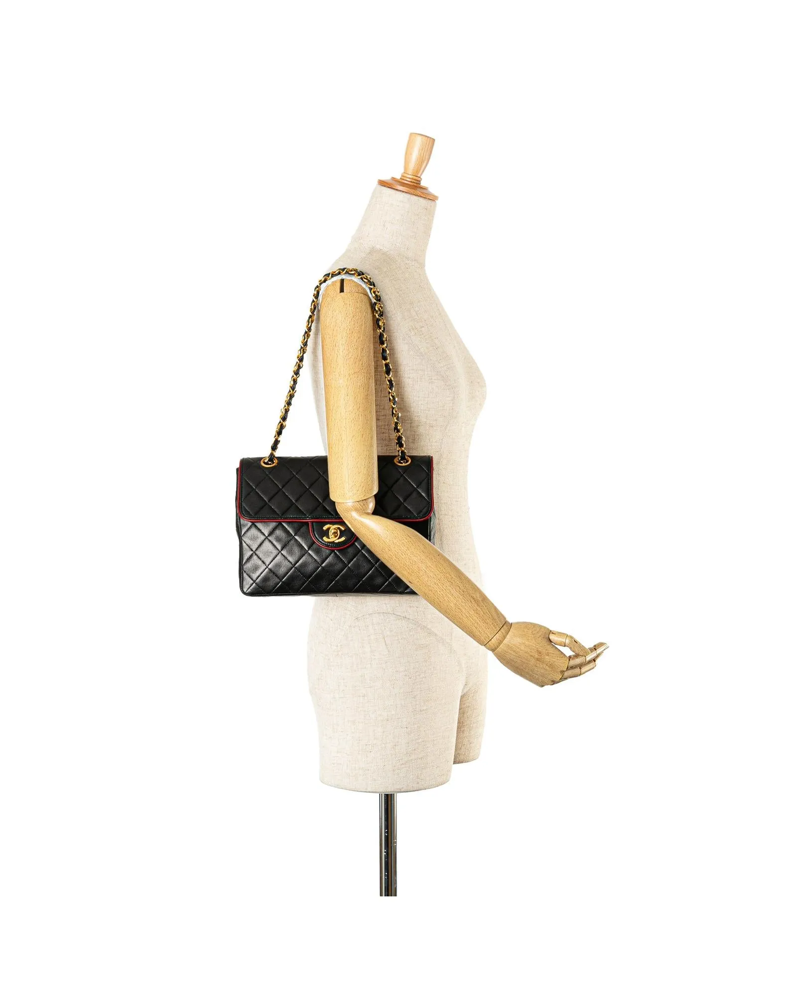 Bicolor Quilted Lambskin Single Flap Shoulder Bag with Chain Straps and Twist Lock Closure