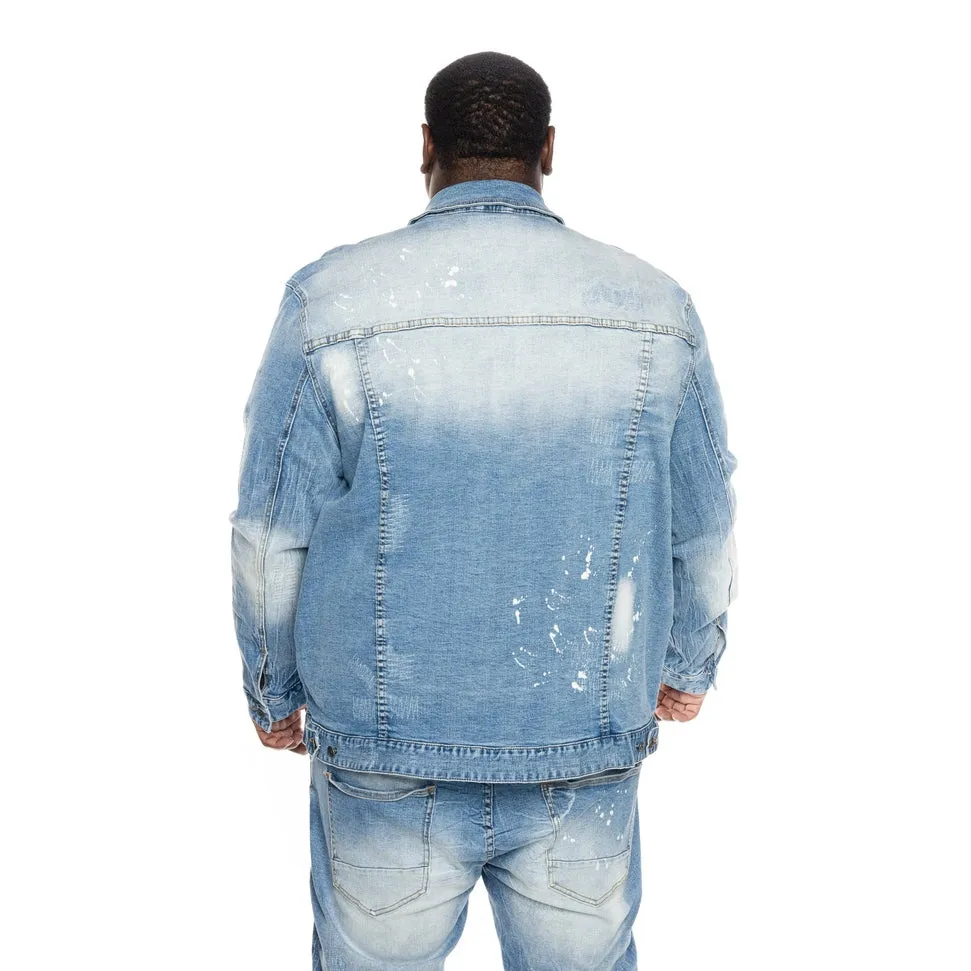 Big and Tall Bleached Detail Semi Basic Jean Jacket - Ocean Blue