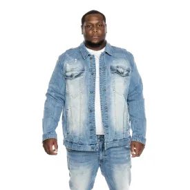 Big and Tall Bleached Detail Semi Basic Jean Jacket - Ocean Blue