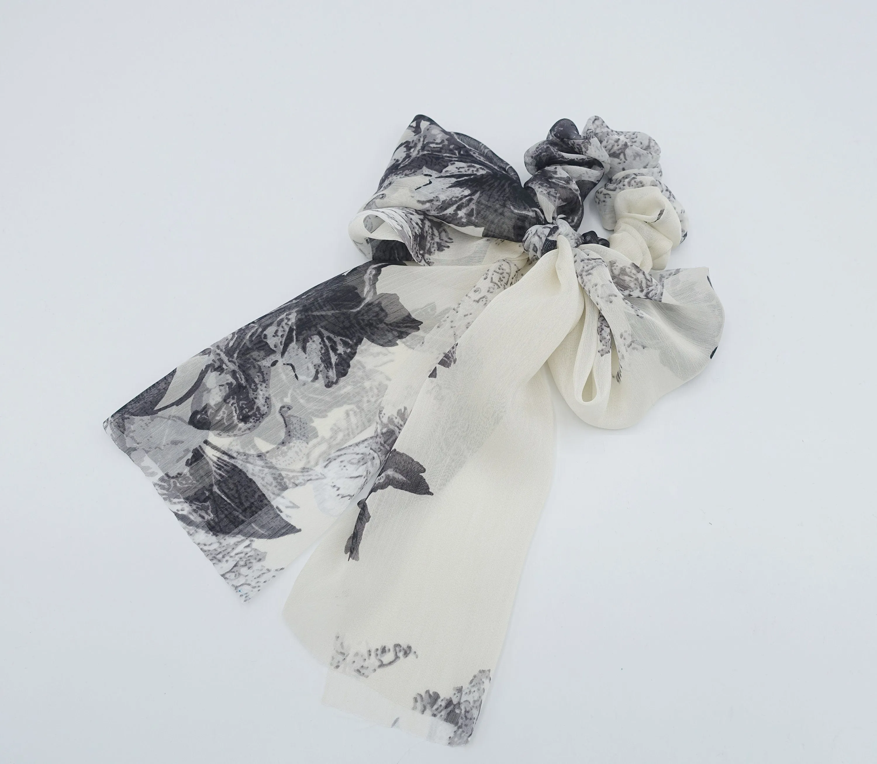 big flower print chiffon scarf scrunchies bow knot hair elastic scrunchie for women