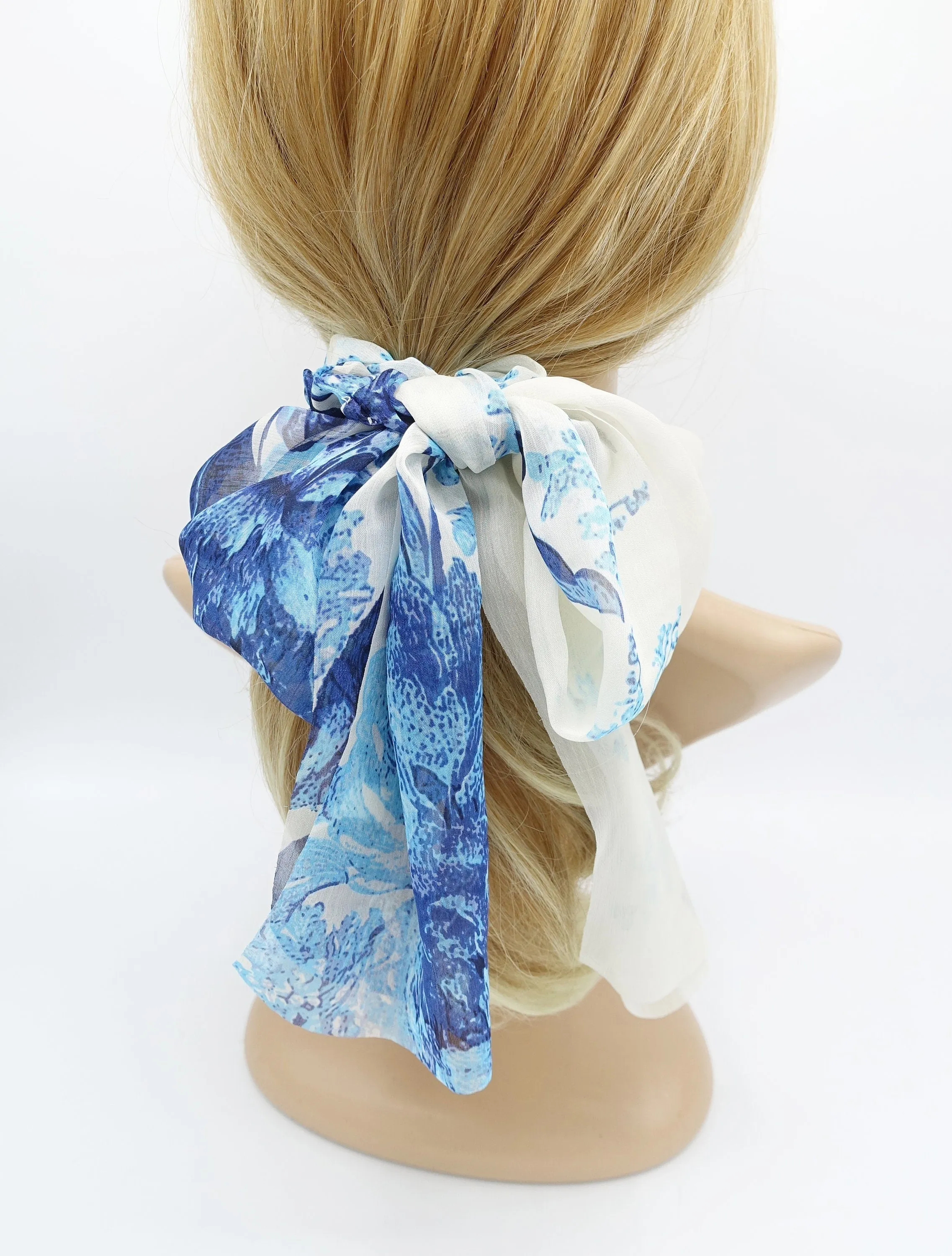 big flower print chiffon scarf scrunchies bow knot hair elastic scrunchie for women