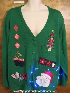 Big Size 3XL or 4XL Green Tacky Xmas Sweater with Lights