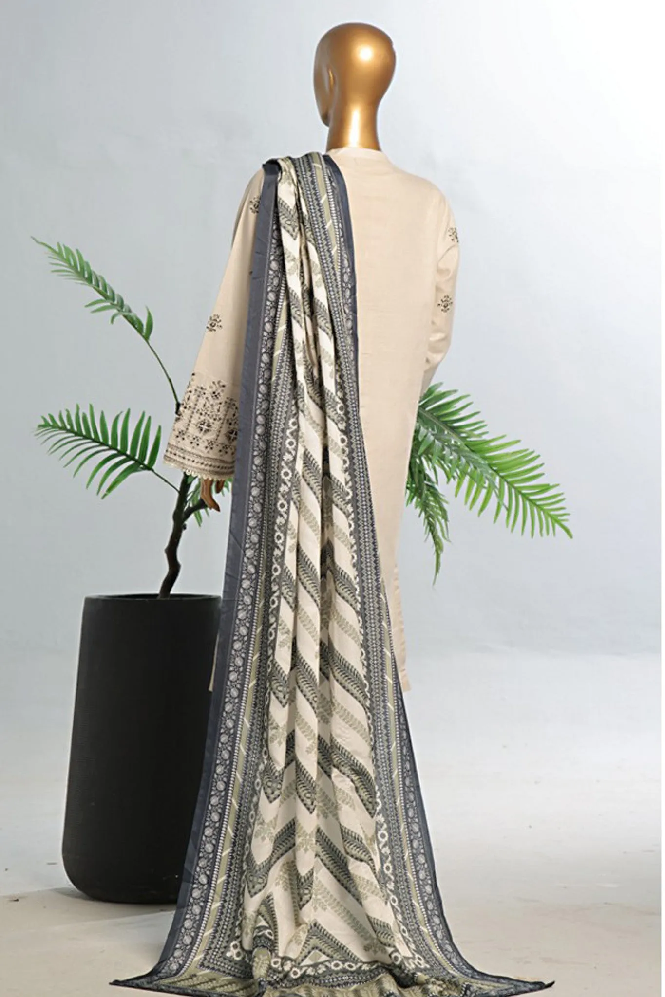 Bin Saeed Stitched 3 Piece Luxury Emb Khaddar With Shawl Collection'2024-WKK-1202-Skin