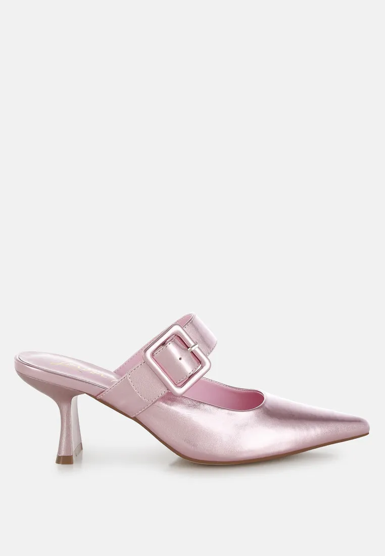 Bismi Large Buckle Kitten Heel Mules