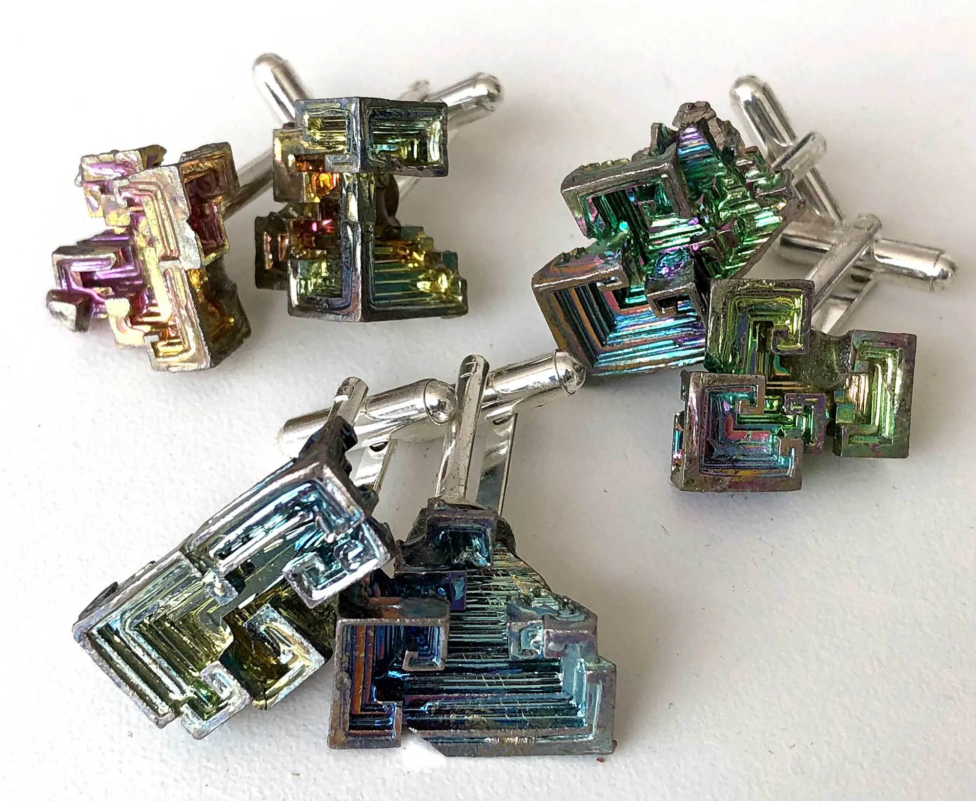 Bismuth Cufflinks, raw stone geometric crystal cuff links