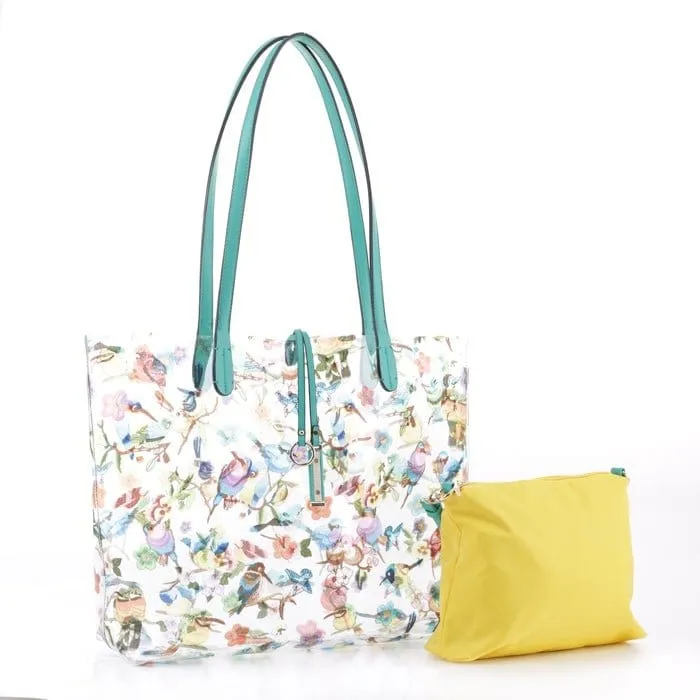 BJ5695S Spring Blue Bird Clear Plastic Tote Bag-in-a-Bag