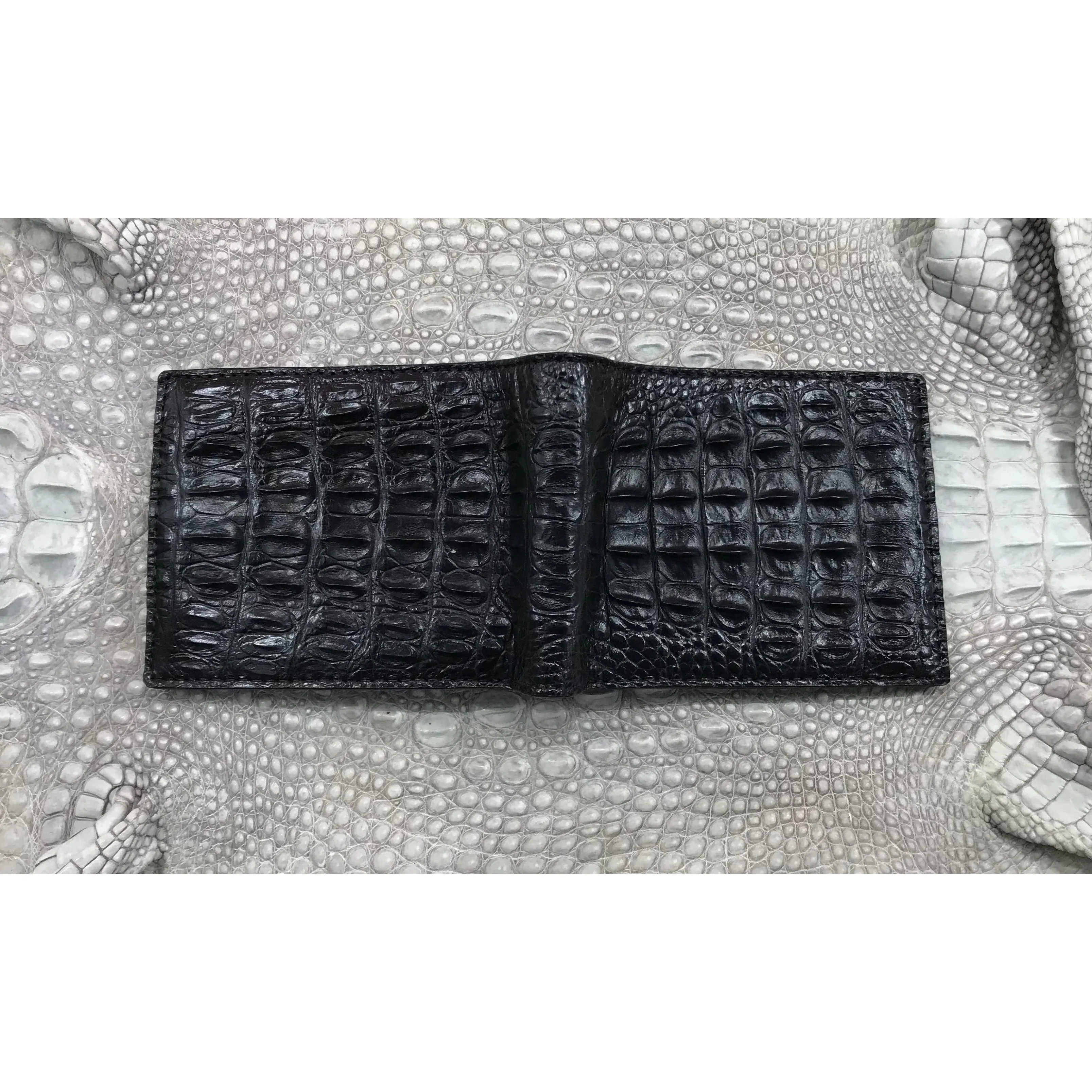 Black Alligator Horn Back Skin Bifold Wallet For Men | Handmade Crocodile Leather Wallet RFID Blocking | VL5655