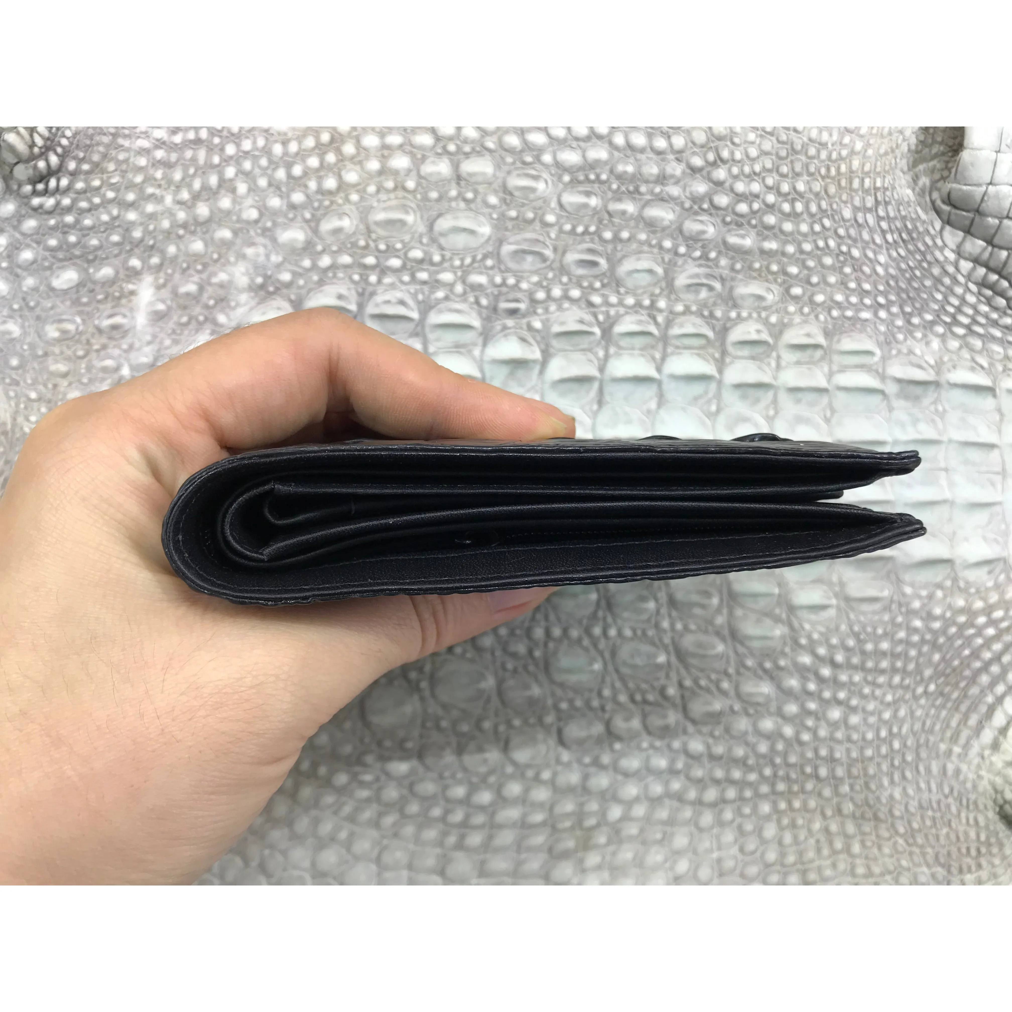 Black Alligator Horn Back Skin Bifold Wallet For Men | Handmade Crocodile Leather Wallet RFID Blocking | VL5655