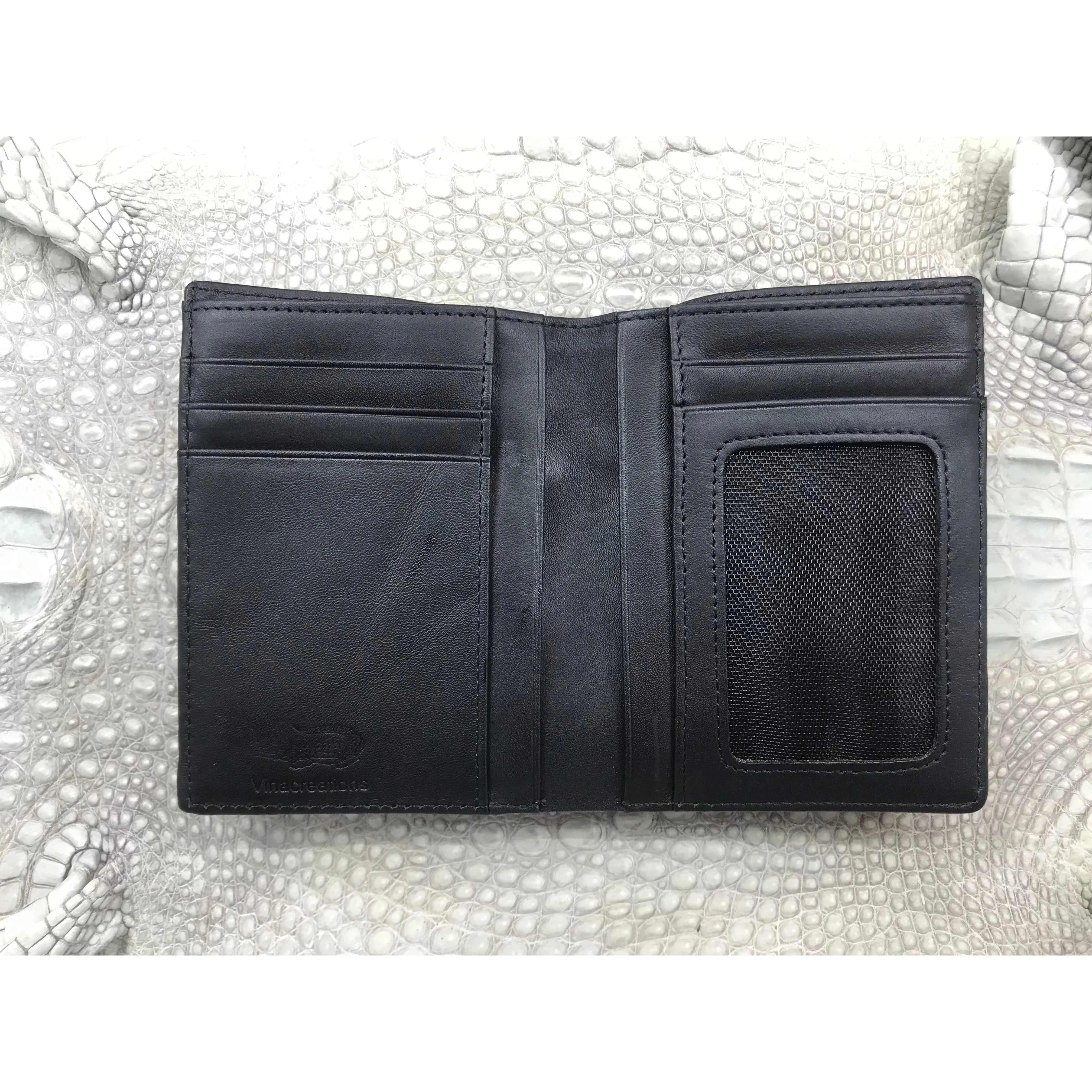 Black Alligator Skin Bifold Vertical Wallet For Men | Handmade Crocodile Leather Wallet RFID Blocking | VL5690