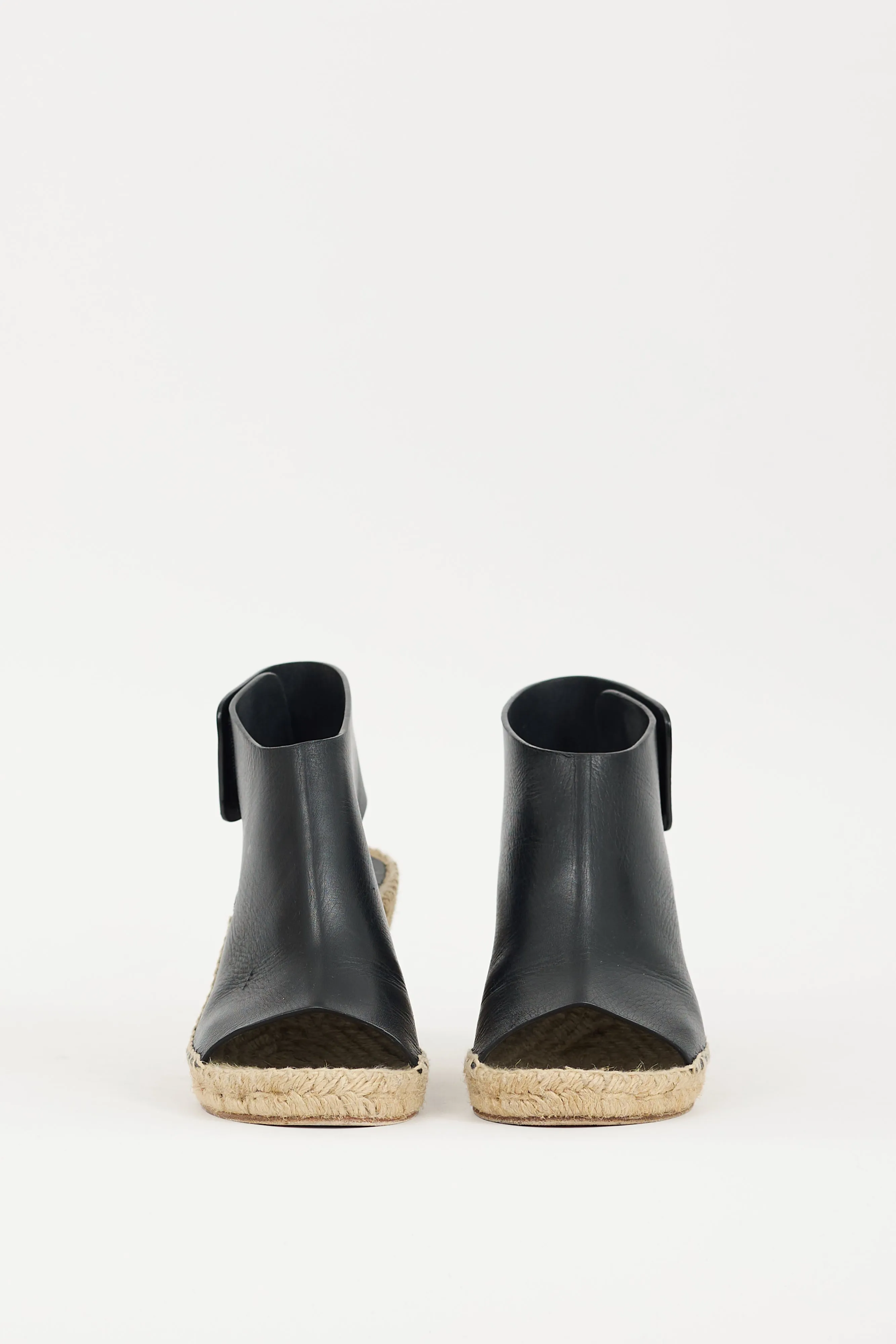 Black & Beige Leather Espadrille Wedge