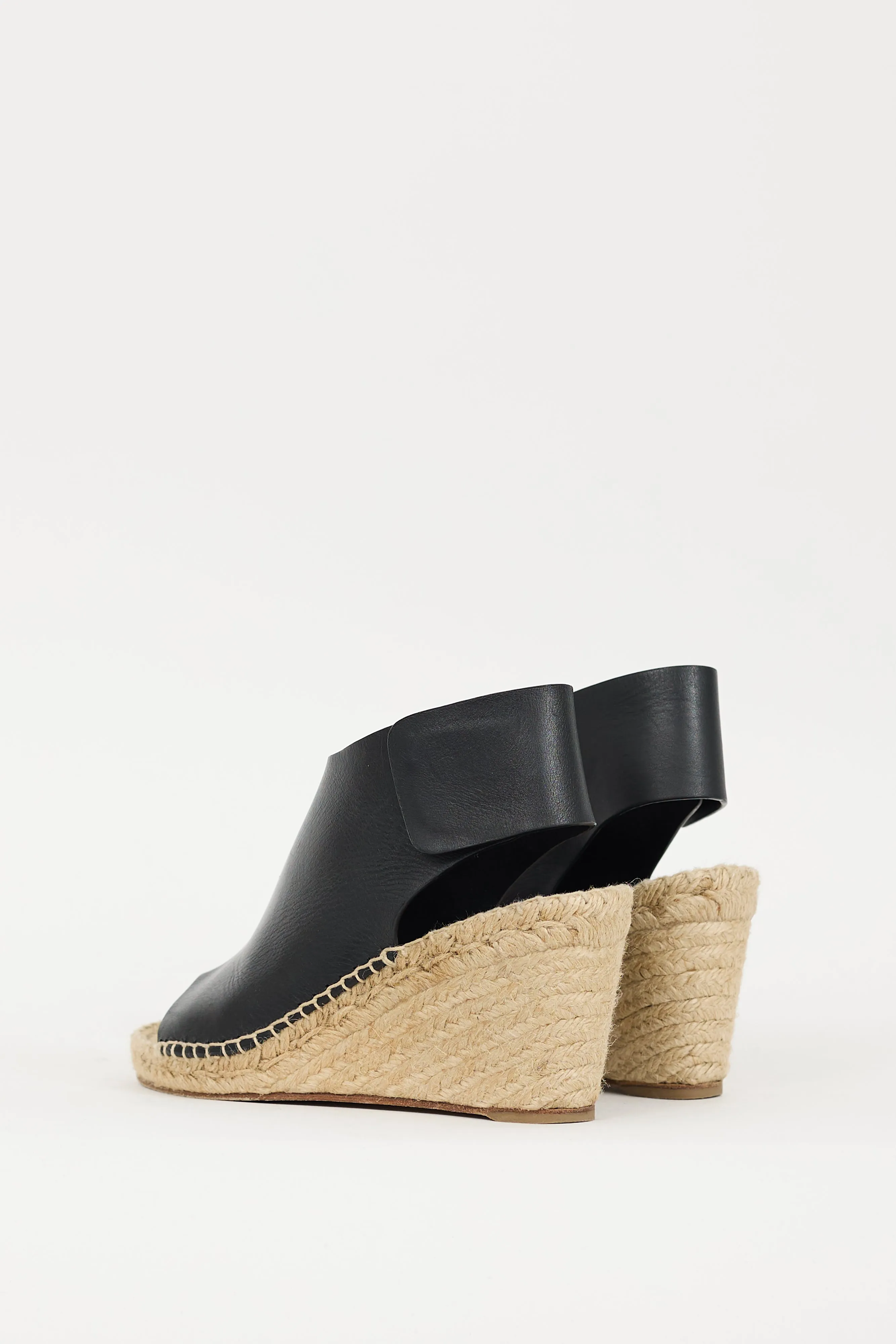 Black & Beige Leather Espadrille Wedge