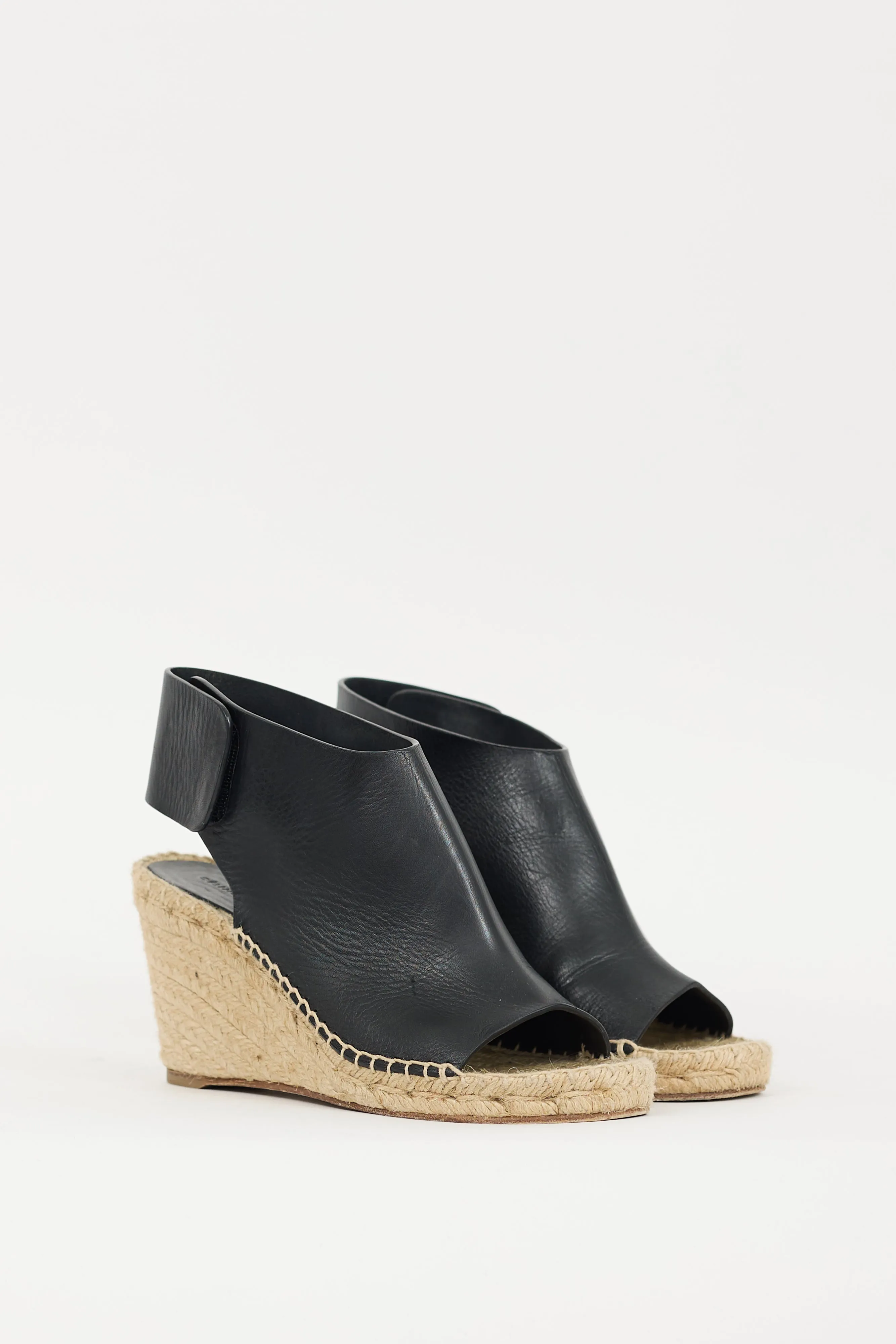 Black & Beige Leather Espadrille Wedge