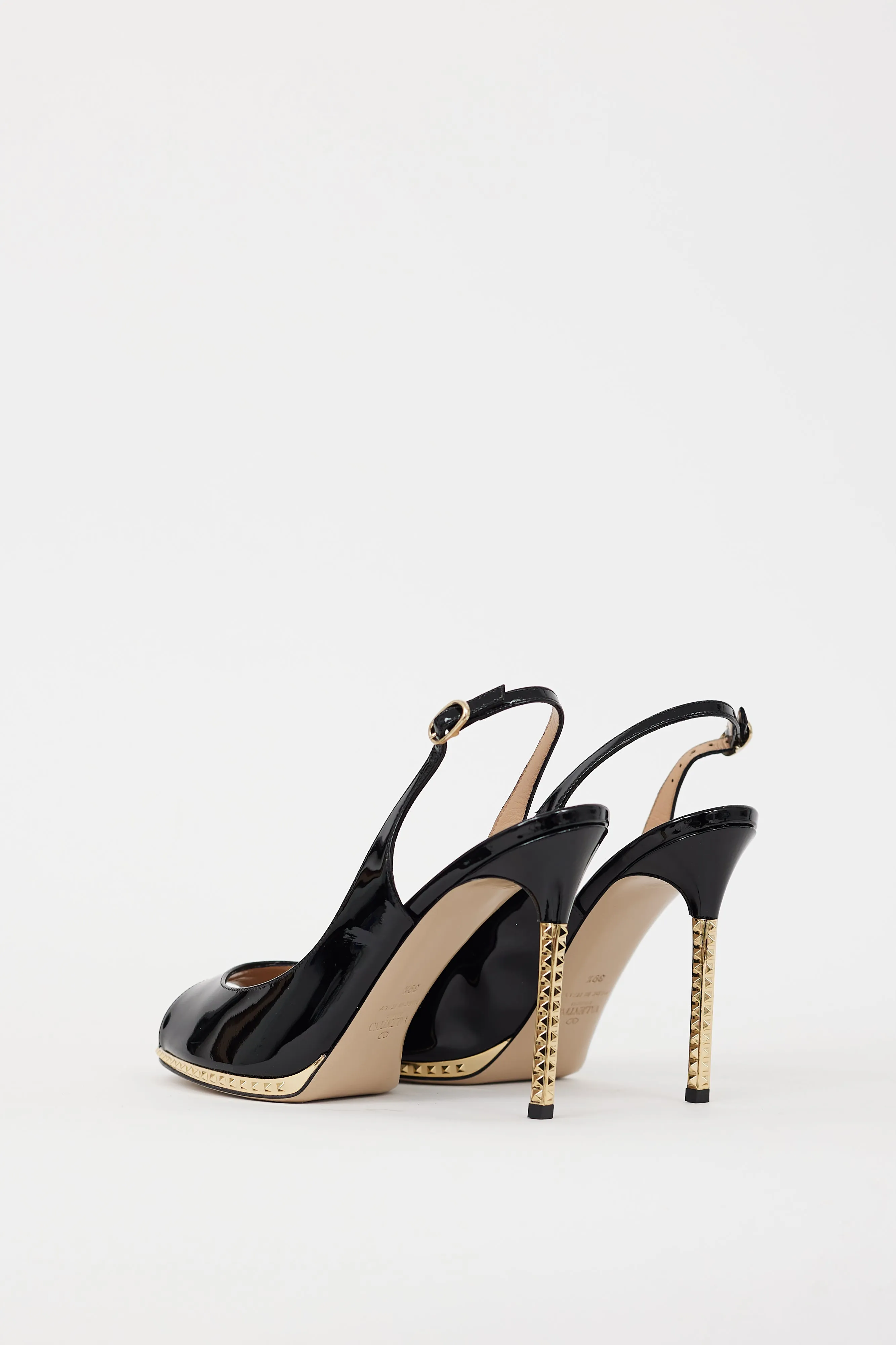 Black & Gold Patent Leather Rockstud Heel