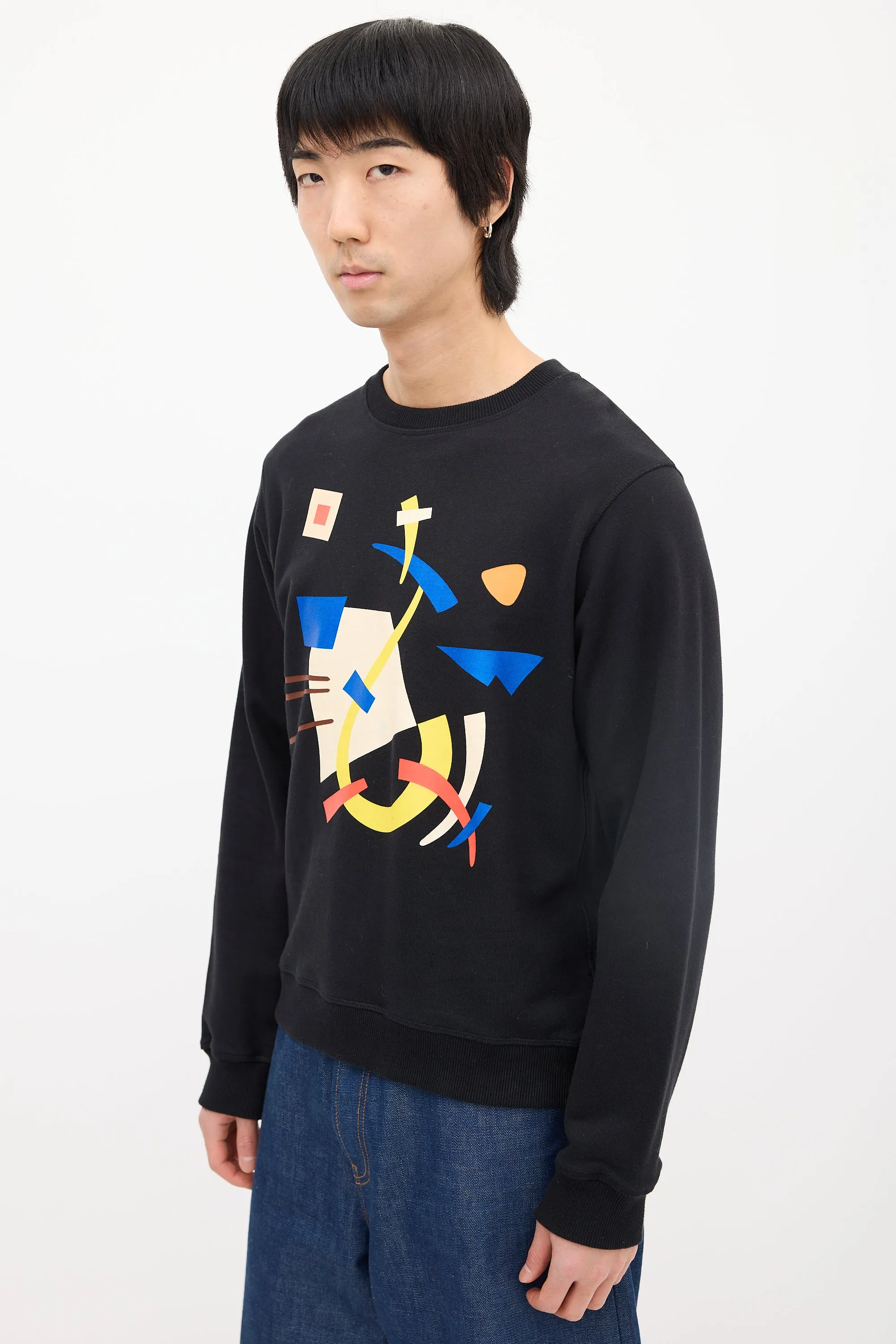 Black & Multi Geometric Graphic Crewneck Sweatshirt