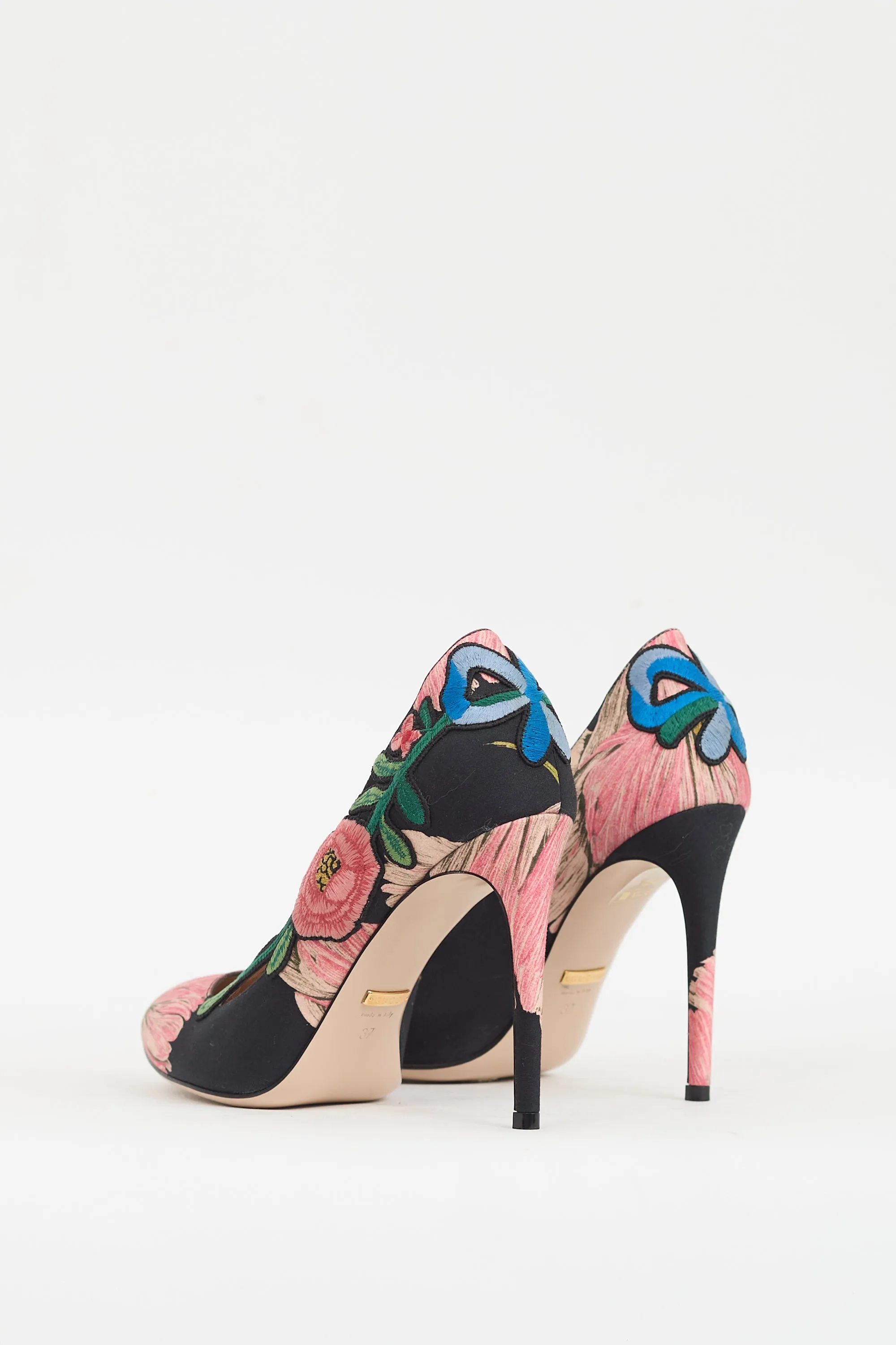 Black & Multicolour Ophelia Floral Embroidered Heel