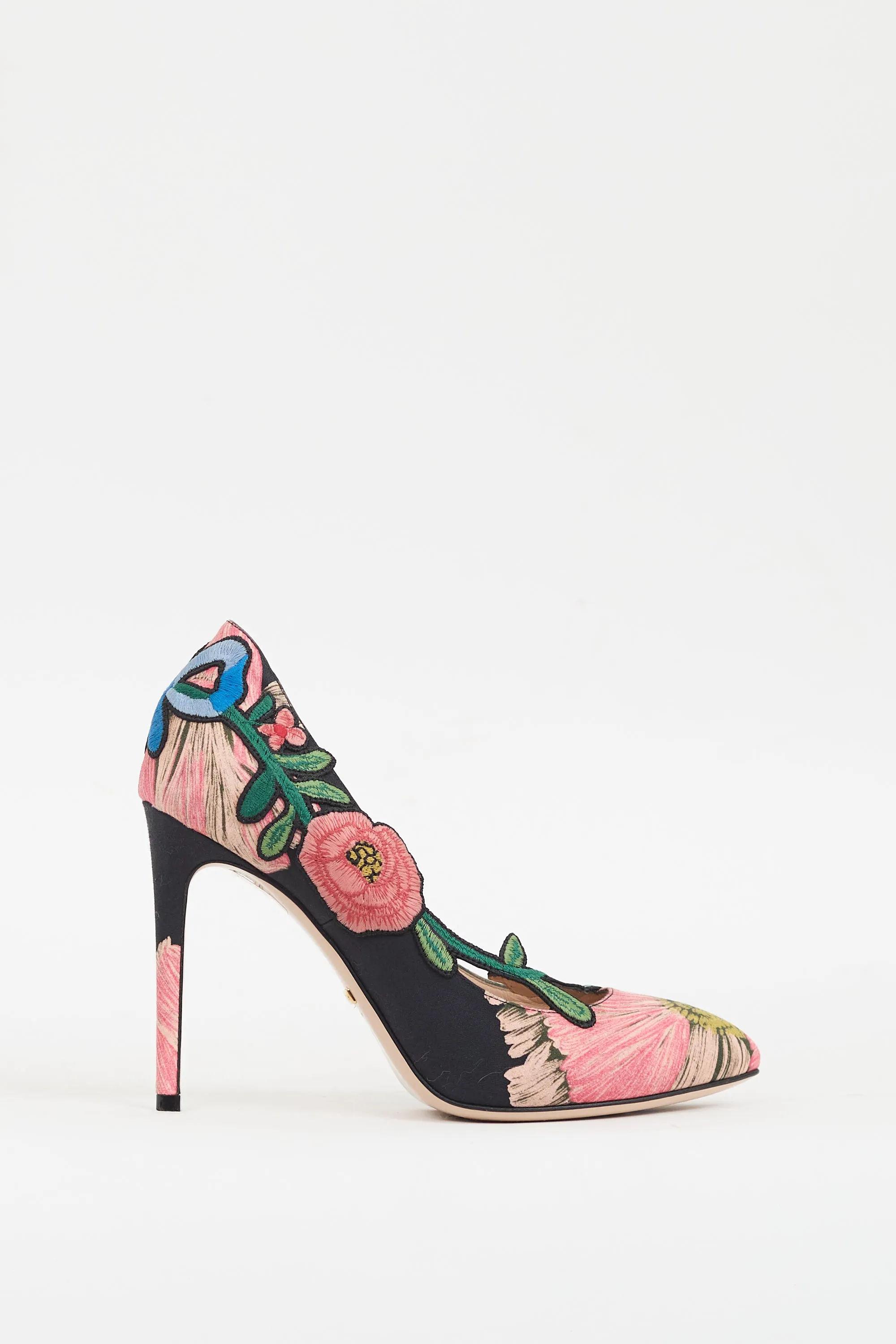 Black & Multicolour Ophelia Floral Embroidered Heel