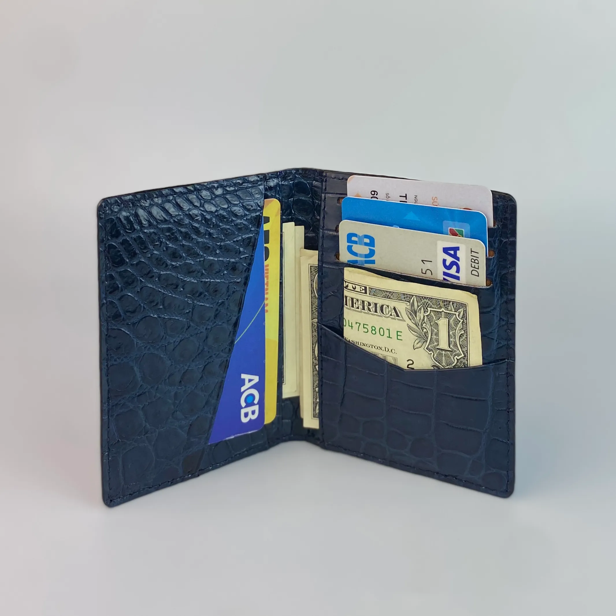 Black & Navy Blue Double Side Alligator Leather Credit Card Holder | RFID Blocking | CARD-16