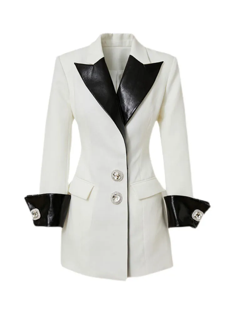 Black & White Leather Blazer Jacket