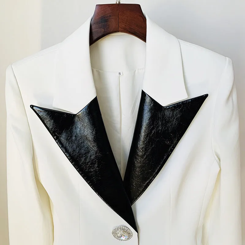 Black & White Leather Blazer Jacket