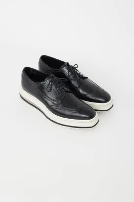 Black & White Leather Platform Brogue