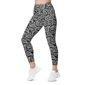 Black & White Paisley Leggings with Pockets