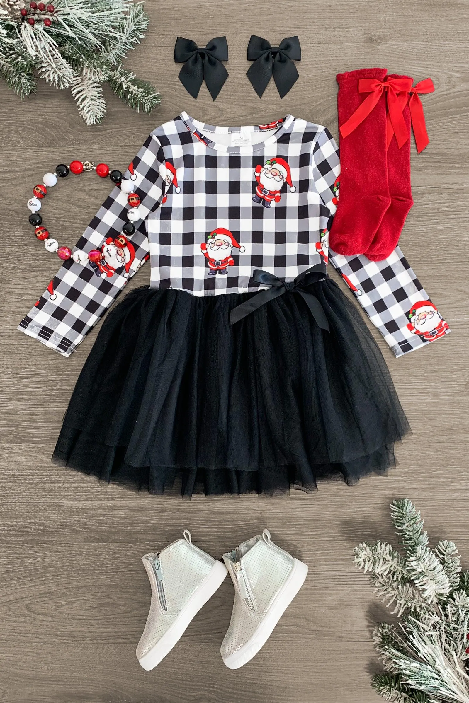 Black & White Plaid Santa Tutu Dress