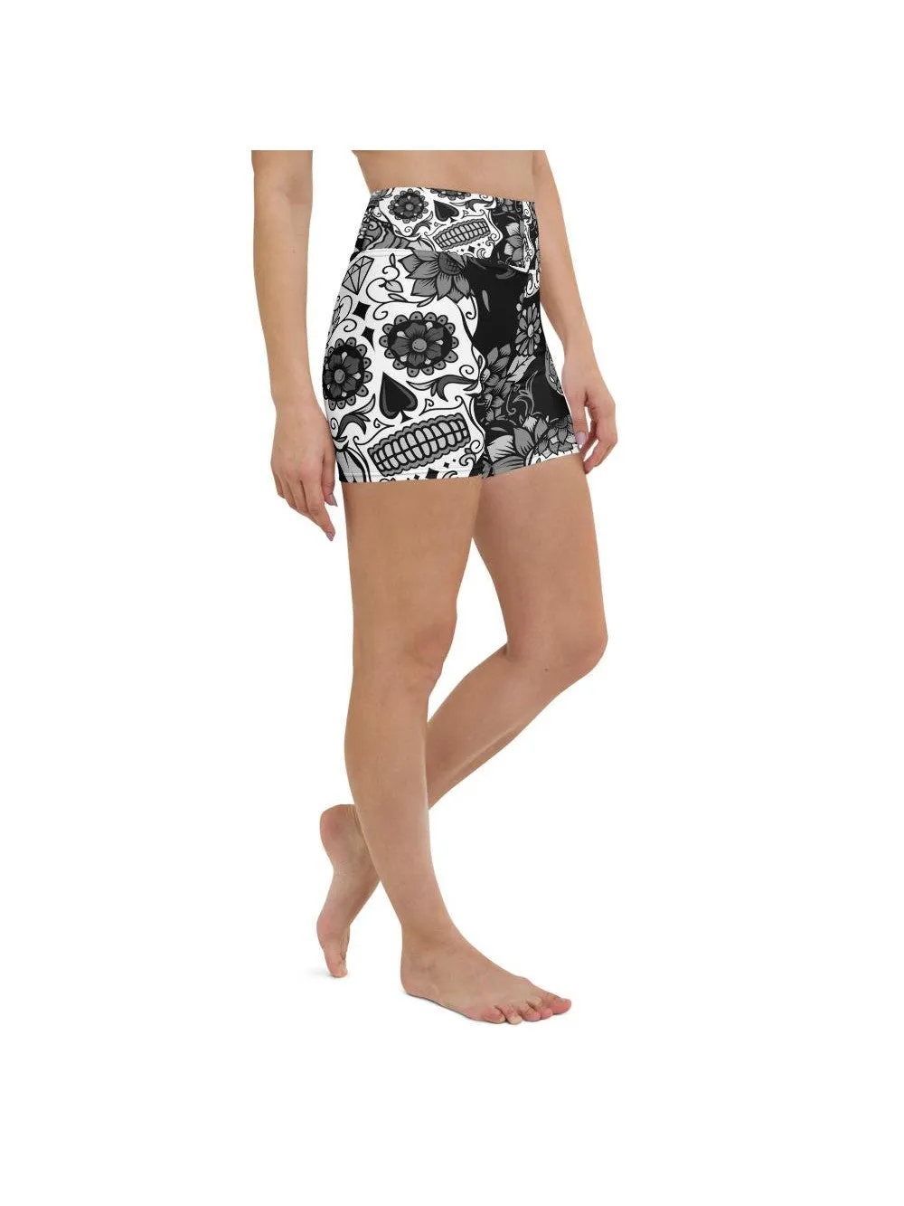 Black & White Sugar Skull Yoga Shorts