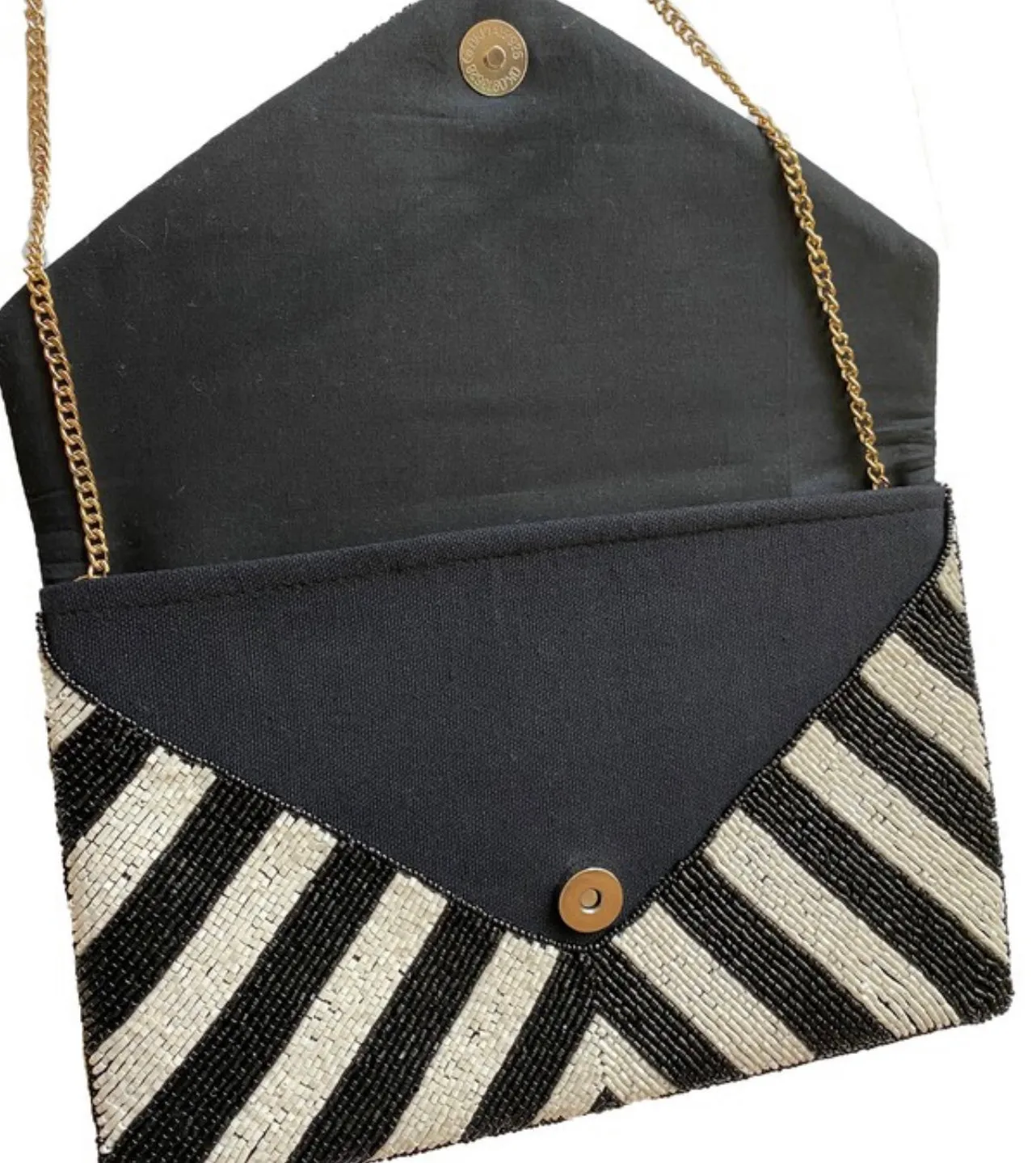 Black &White Stripe Beaded Clutch