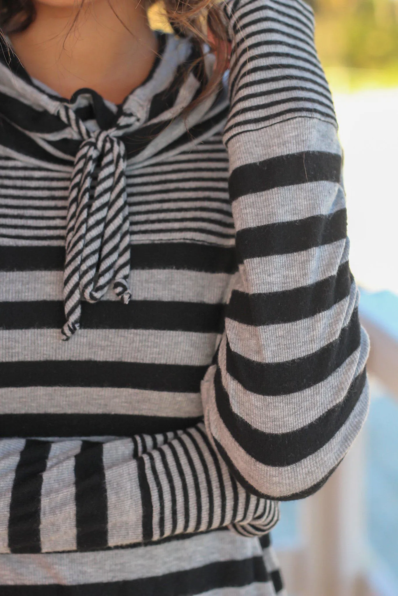 Black and Gray Striped Cowl Neck Top