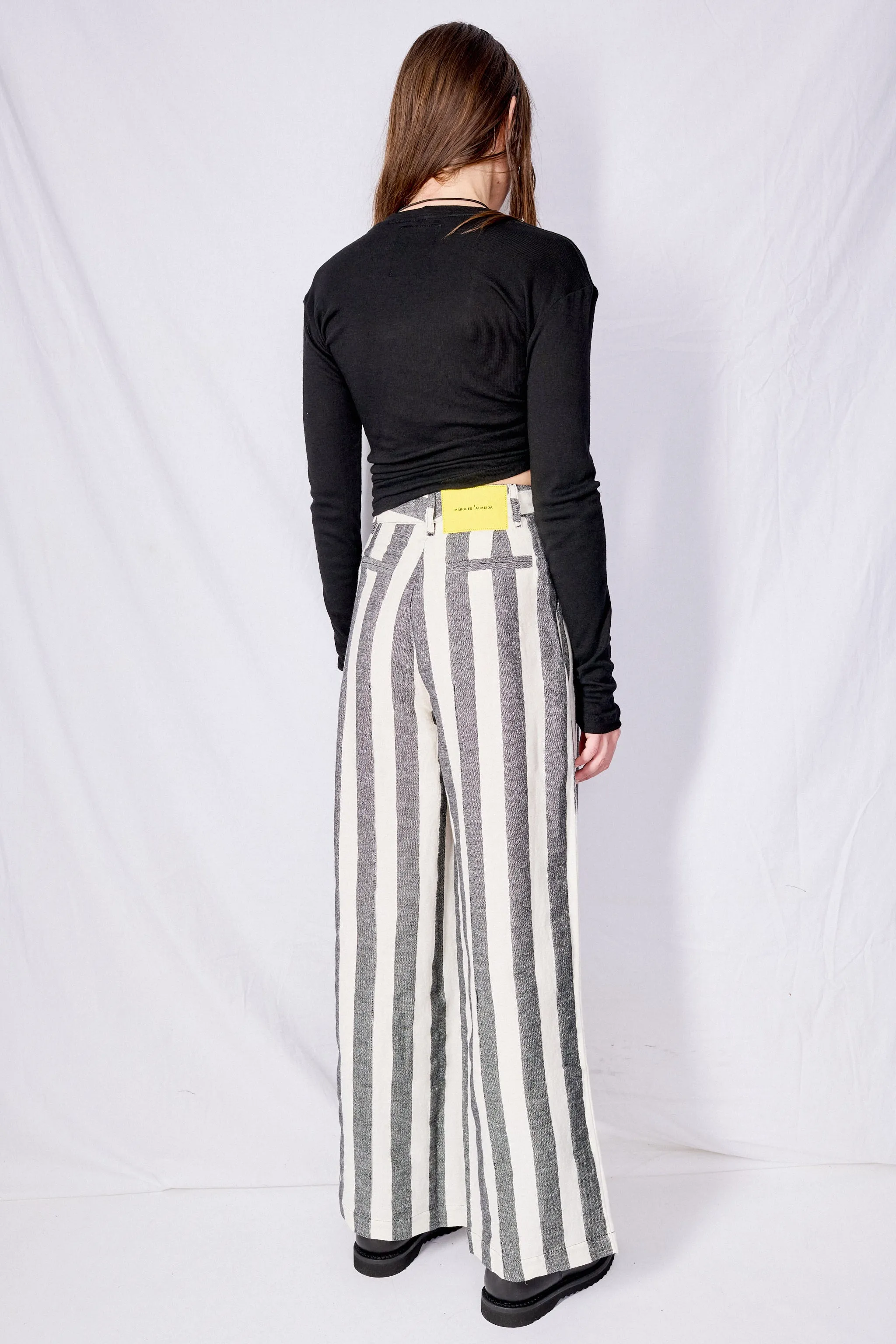 Black and White Linen Wide Leg Trousers