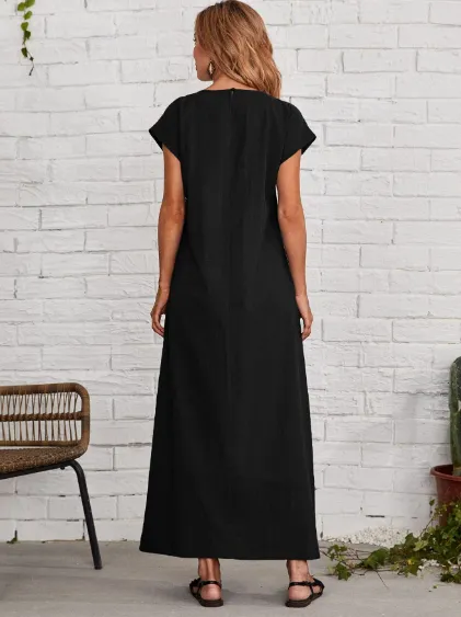 Black Batwing Sleeve Maxi Dress