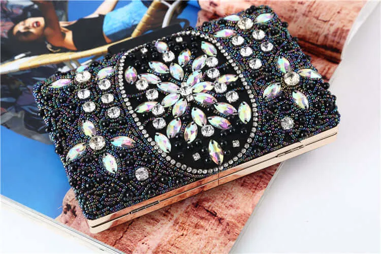 Black Beaded Evening Clutch Bag