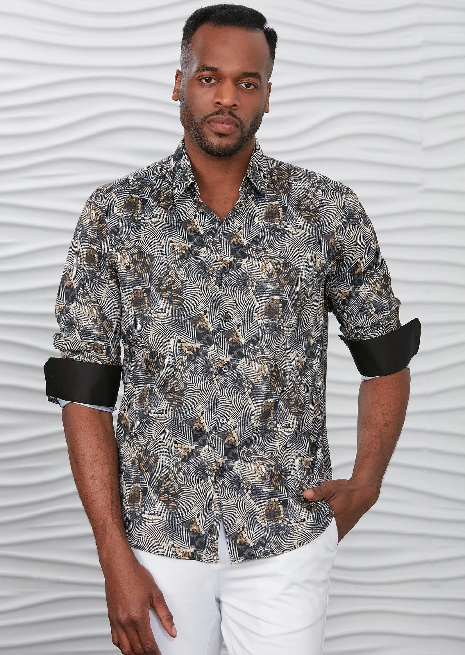 Black Beige Pyschedelic Silky Shirt