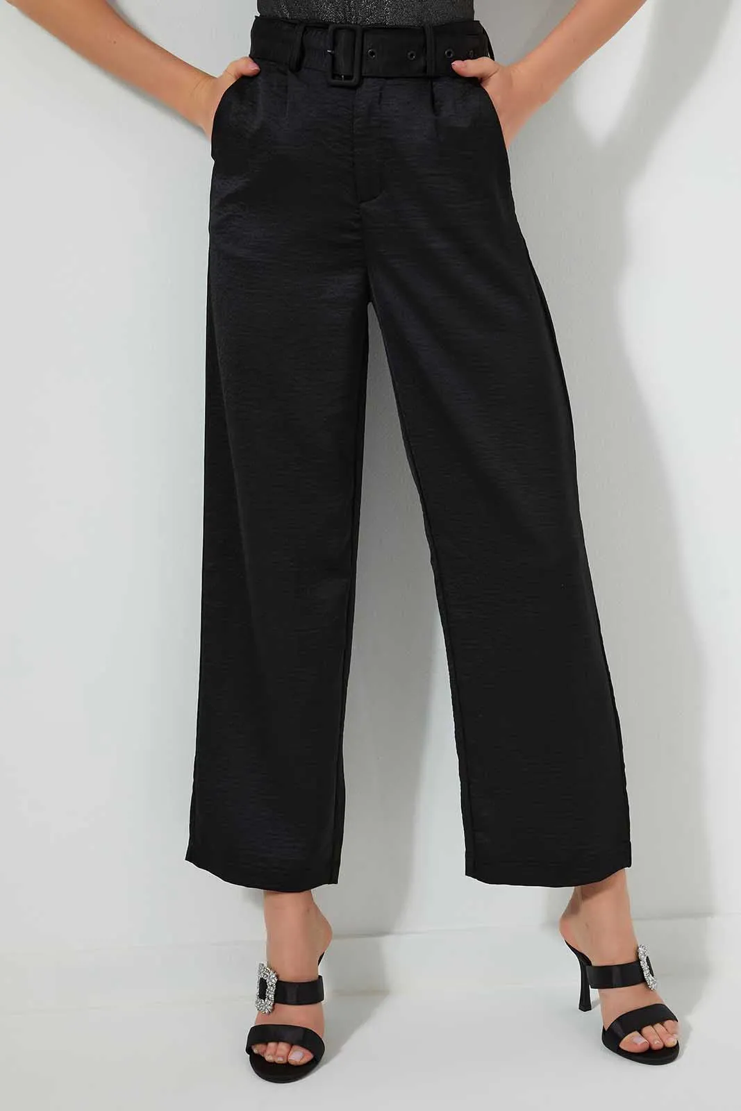 Black Belted Straight Fit Trouser