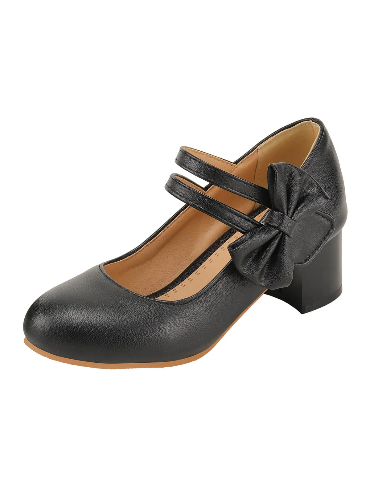 Black Bow Mary Jane Chunky Heel Shoes