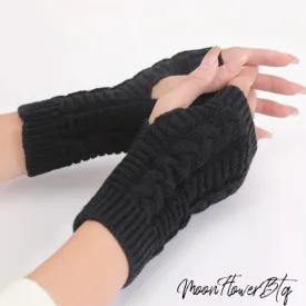 Black Cable Knit Fingerless Gloves