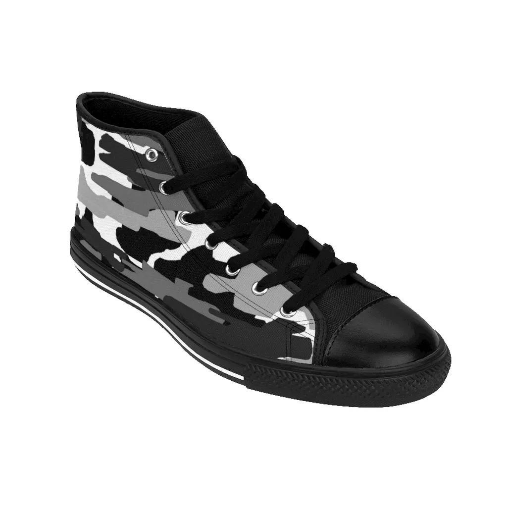 Black Camo Women's Sneakers, Gray Army Print Designer High-top Sneakers Tennis Shoes (US Size: 6-12)