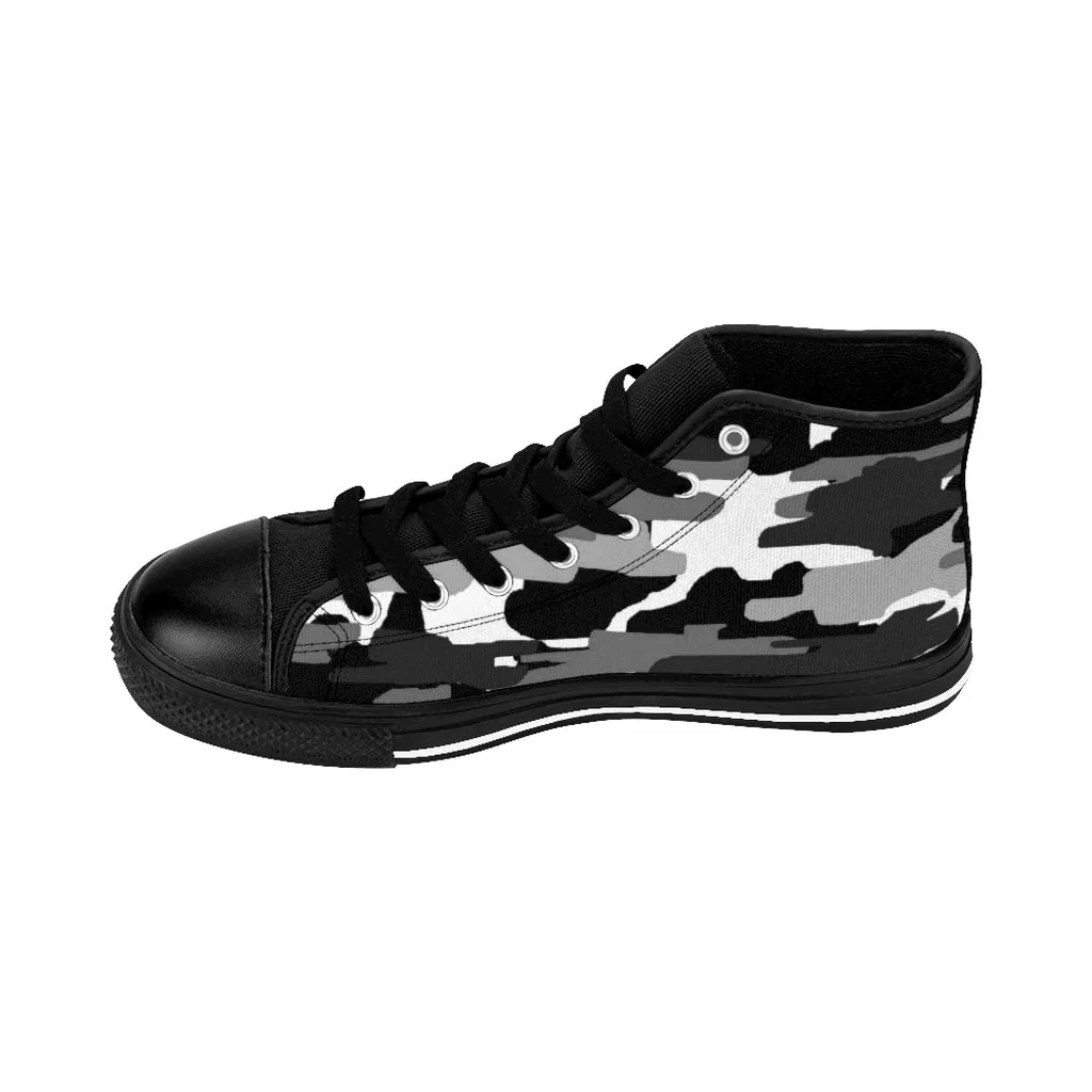 Black Camo Women's Sneakers, Gray Army Print Designer High-top Sneakers Tennis Shoes (US Size: 6-12)